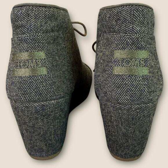 TOMS Womens Size 7 Wedge Heel Ankle Boots Desert Taupe Olive Herringbone Fabric - Picture 5 of 12